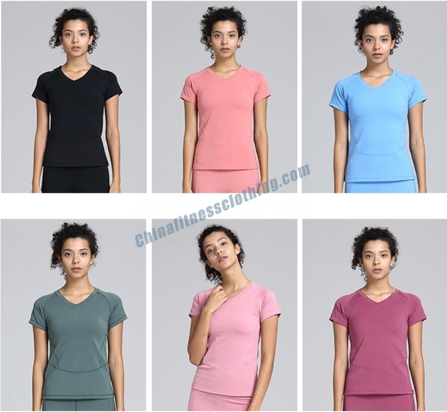 6 colors in stock for womens v neck t shirts