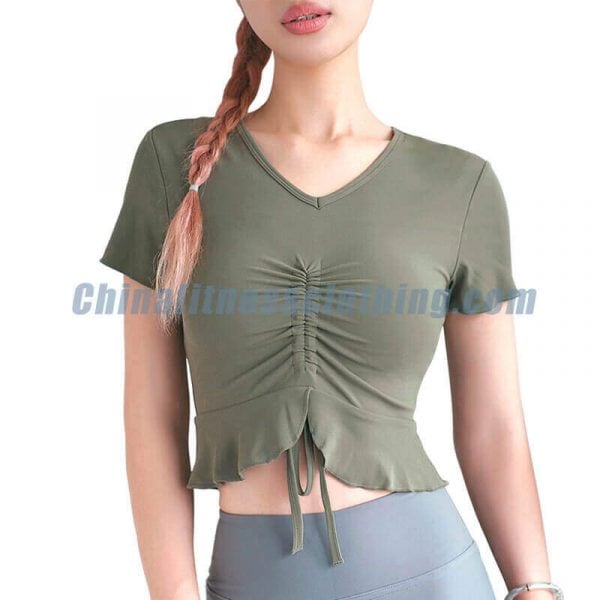 Army green short sleeve yoga tops wholesale - Venta al por mayor de camisetas de yoga de manga corta - Wholesale Fitness Clothing Manufacturer