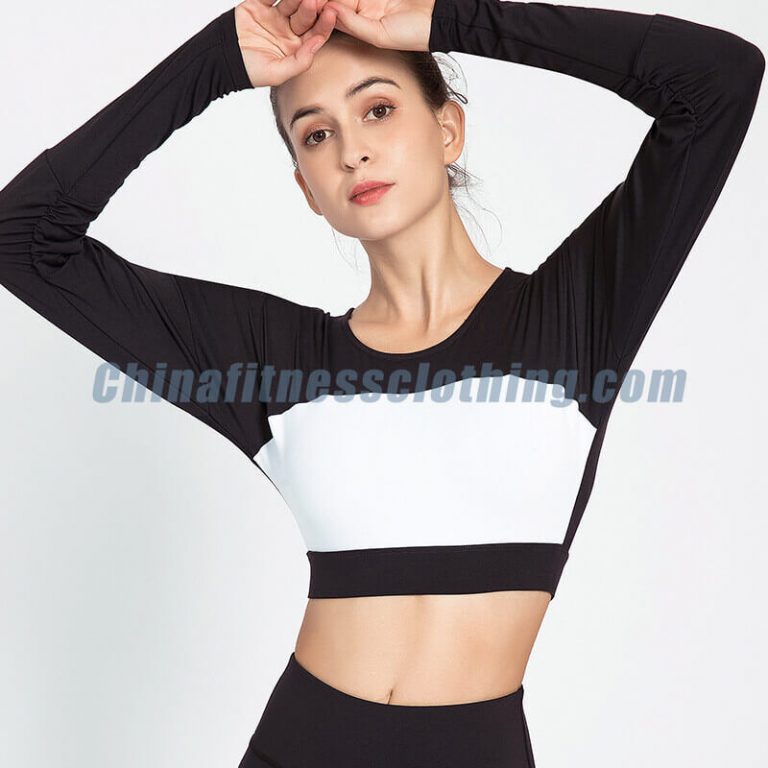 Black and white long sleeve crop top wholesale - Inicio - Wholesale Fitness Clothing Manufacturer