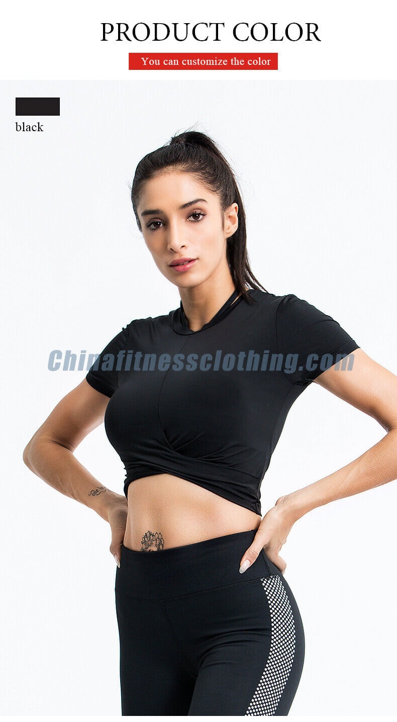 Black colored short sleeve crop top - Black Short Sleeve Crop Top - Custom Fitness Apparel Manufacturer