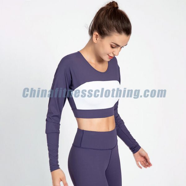 Custom navy blue long sleeve crop top manufacturers - Crop Top Azul Marino Manga Larga - Wholesale Fitness Clothing Manufacturer