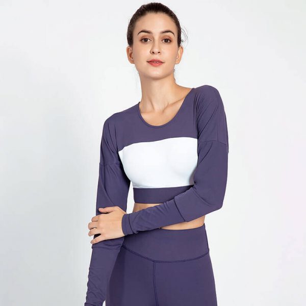 Custom navy blue long sleeve crop top wholesale - Marineblauwe Crop Top Lange Mouw - Wholesale Fitness Clothing Manufacturer