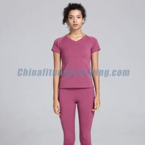 Deep-pink-womens-v-neck-t-shirts-supplier