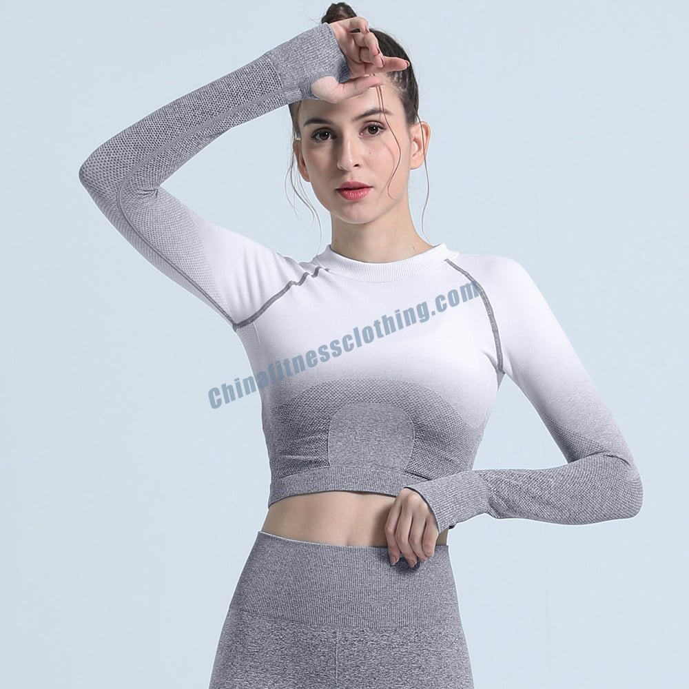 Ombre Seamless Long Sleeve Crop Tops Wholesale