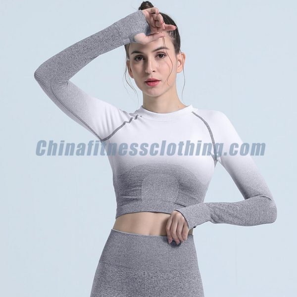 Grey ombre seamless long sleeve crop tops wholesale - Blusas de manga larga sin costuras ombre al por mayor - Wholesale Fitness Clothing Manufacturer