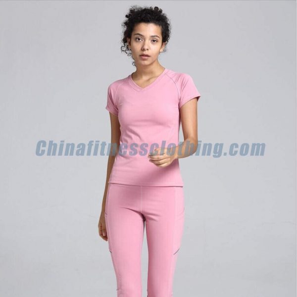 Light pink womens fitted v neck t shirts wholesale 1 - Women’s V Neck T Shirts Wholesale - Custom Fitness Apparel Manufacturer