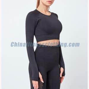 Long sleeve turtleneck black crop tops wholesale - Cool Workout Clothes Store - Custom Fitness Apparel Manufacturer