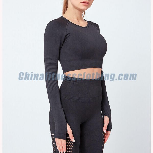 Long sleeve turtleneck black crop tops wholesale - Top à manches longues à col roulé - Wholesale Fitness Clothing Manufacturer