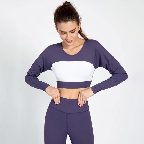 Navy blue long sleeve crop top manufacturers - Marineblaues Crop Top mit langen Ärmeln - Wholesale Fitness Clothing Manufacturer