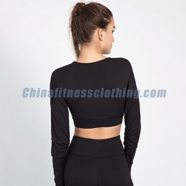 Wholesale black and white long sleeve crop top - Top court à manches longues noir et blanc - Wholesale Fitness Clothing Manufacturer