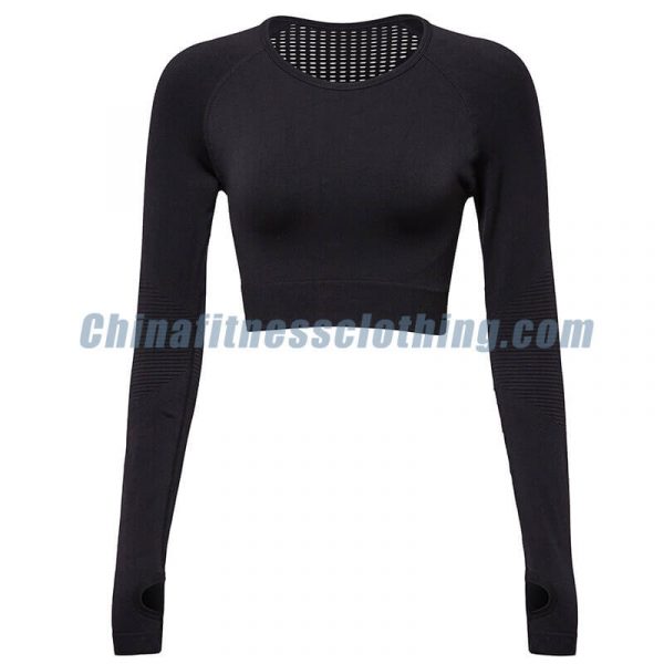 Wholesale black long sleeve turtleneck crop tops - Schwarzes langärmeliges Rollkragenpullover Top - Wholesale Fitness Clothing Manufacturer