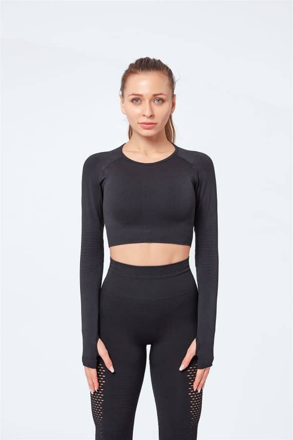 YI6B2932 - Long Sleeve Crop Tops Groothandel - Wholesale Fitness Clothing Manufacturer