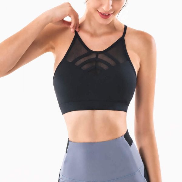 black thin strap sports bra manufacturers - Sujetador deportivo negro de tirantes finos al por mayor - Wholesale Fitness Clothing Manufacturer