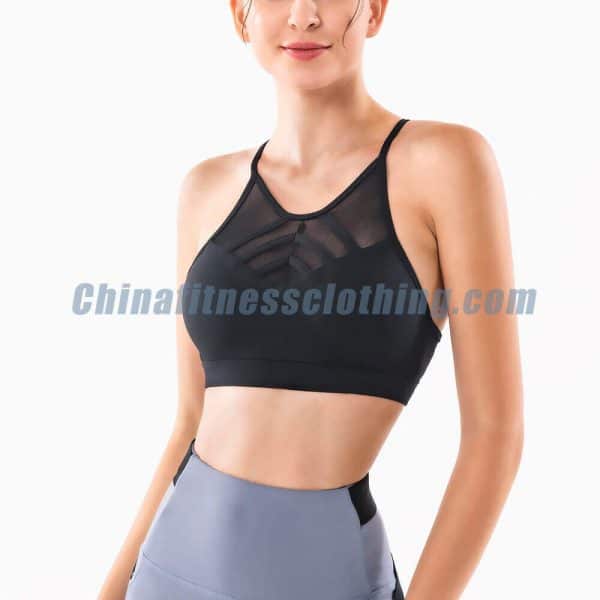 black thin strap sports bras wholesale 1 - Soutien-gorge de sport à bretelles fines noir Wholesale - Wholesale Fitness Clothing Manufacturer