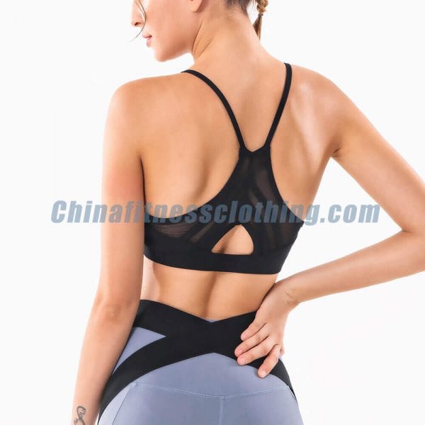 custom black thin strap sports bra wholesale 2 - Sujetador deportivo negro de tirantes finos al por mayor - Wholesale Fitness Clothing Manufacturer