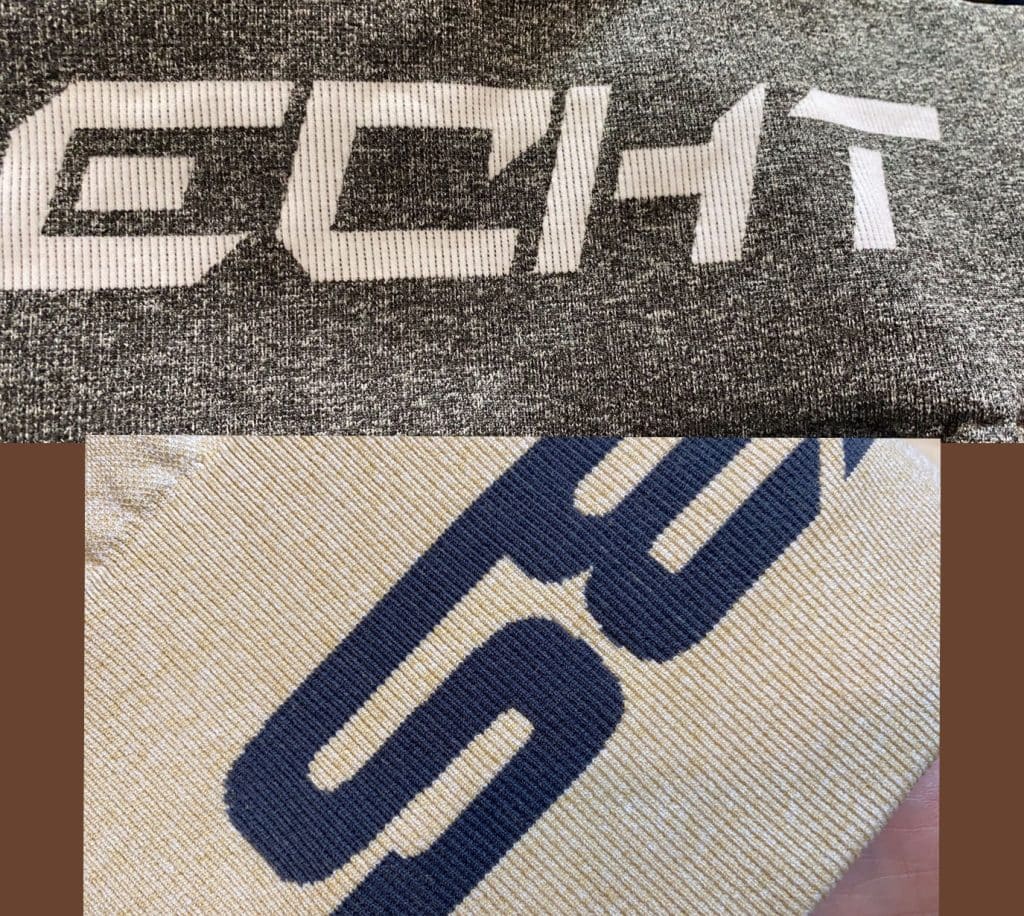 a picture of knitted logo sample of customize clothing