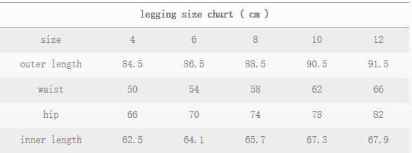 Pink Soda Leggings Wholesale size chart