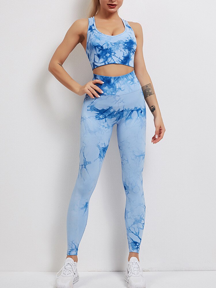 Women's Yoga Set Tracksuit Female Clothing Sexy New Tie-dye Sportswear High Waist Athletic Leggings Workout Bra Tight Suits