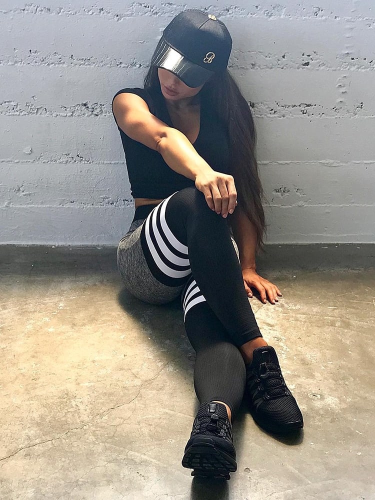 Black Workout Tights with White Stripes