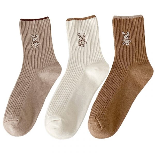 17462 98cayo - Women's 80% Cotton Breathable Rabbit Embroidery Socks Wholesale - Custom Fitness Apparel Manufacturer