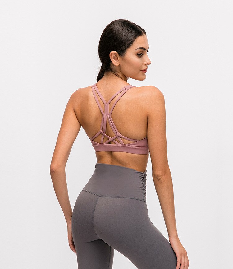 NWT 2020 Strappy Workout Sports Bras Tops Women Naked-feel Wireless Yoga Fitness Bras Padded Push Up Athletic Crop Tops