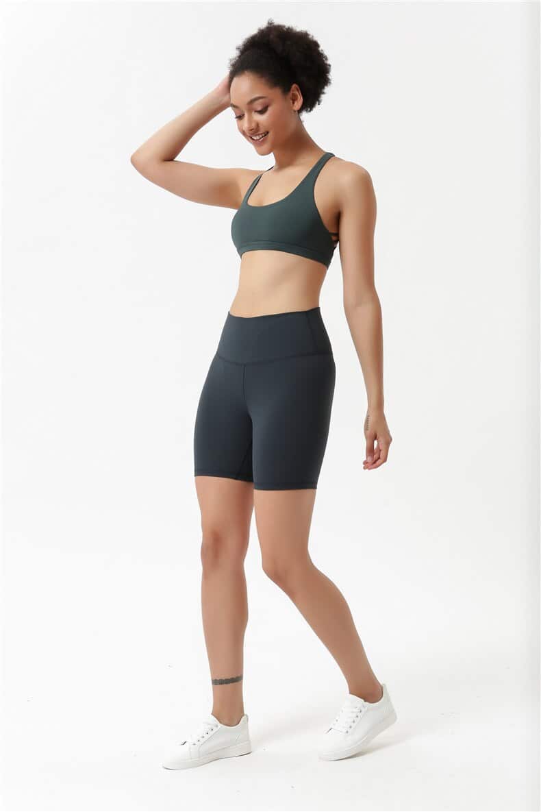 High Waist Tummy Control Workout Yoga Shorts Black Compression Athletic Bike Running Shorts Slim Stretch Gym Tights Women's 8''