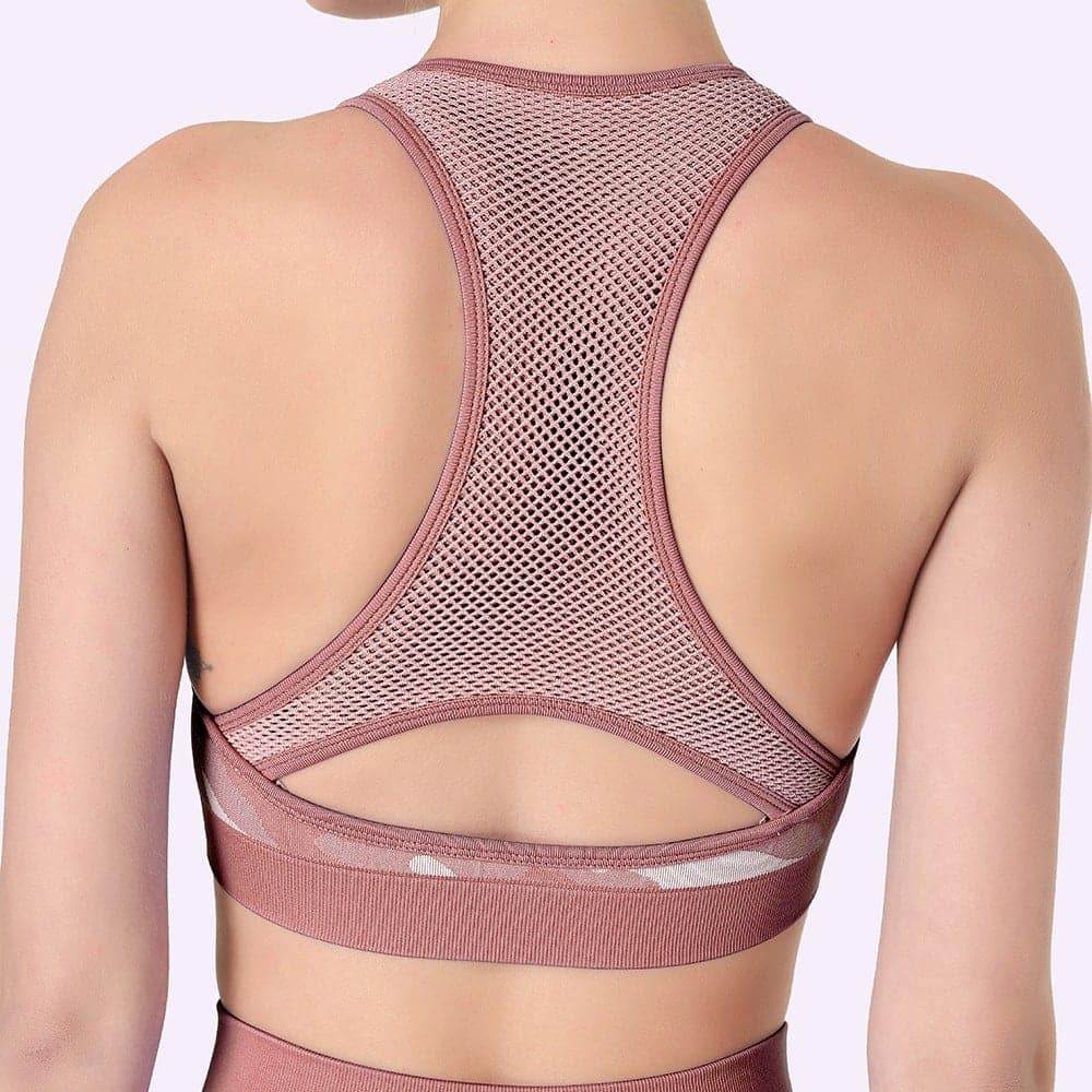 Yoga Top Seamless Sports Bras Push Up High Support Impact Camo Mesh Knitted Gym Workout Brassiere Running Fitness Underwear
