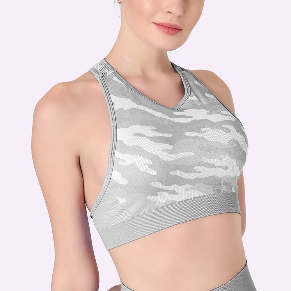 Yoga Top Seamless Sports Bras Push Up High Support Impact Camo Mesh Knitted Gym Workout Brassiere Running Fitness Underwear