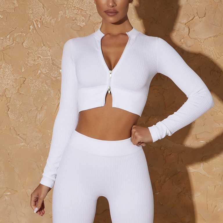 zip up crop top long sleeve2 1 - Home - Wholesale Fitness Clothing Manufacturer