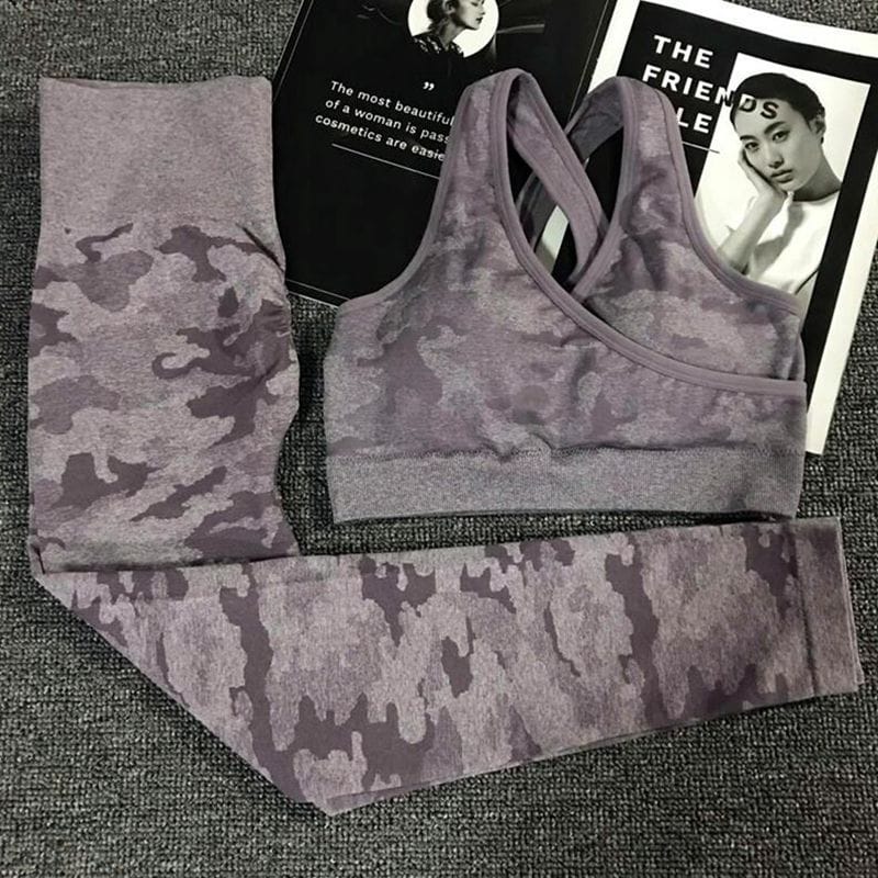 Yoga Set Women Seamless Camouflage Long sleeves Tops Shirt High Waist Leggings Fitness Sport GYM Camo Suits Tight Workout pants