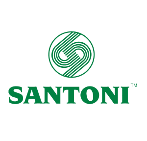 Santoni seamless knitting technology logo, indicating premium seamless activewear production capabilities.
