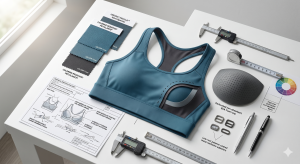 Wholesale custom sports bra for swimming: Technical tech pack and chlorine-resistant fabric swatches for private label manufacturing.