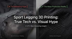 Sport legging 3d printing manufacturing comparison: peeling plastic extrusion vs. seamless ribbed compression technology.