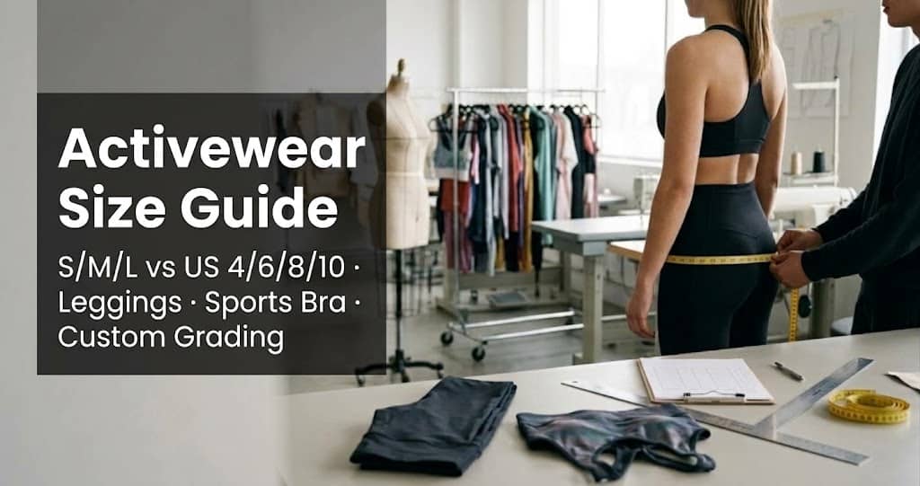 Measuring waist on a model in leggings and sports bra to build an activewear size chart activewear size guide