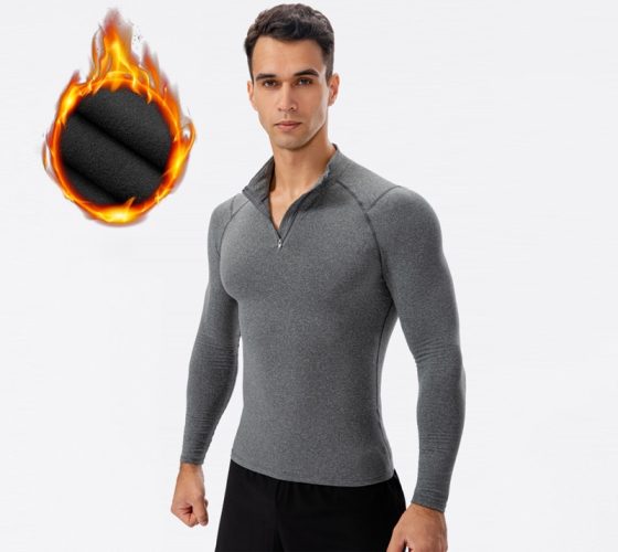 Professional long-sleeve thermal compression shirts with quarter-zip design, featuring moisture-wicking fabric and second-skin fit for cold-weather training.