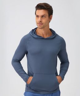 Close-up on the premium hardware of a slim fit pullover hoodie, featuring custom metal aglets and eyelets on the thick woven drawstring.